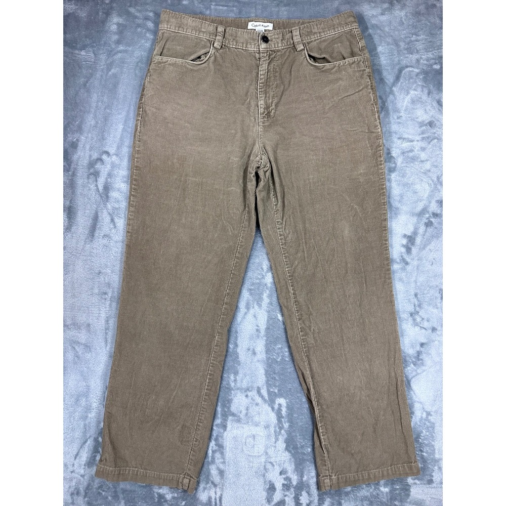 Calvin Klein Mens Corduroy Pants 34x30 Tan Brown Straight Leg 100% Cotton